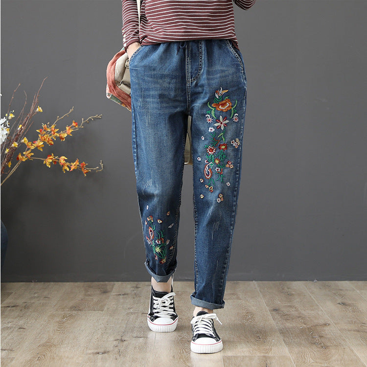 Embroidered Wide Loose Jeans