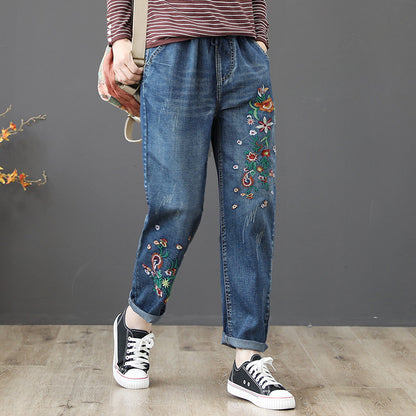 Embroidered Wide Loose Jeans