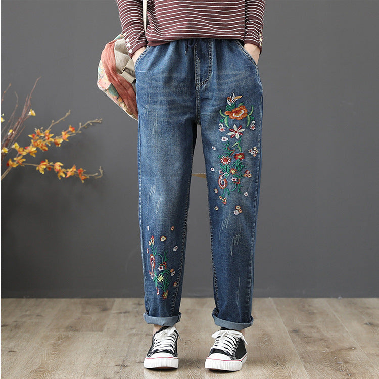 Embroidered Wide Loose Jeans