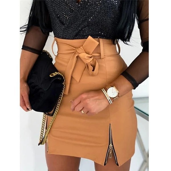 High-cut leather skirt