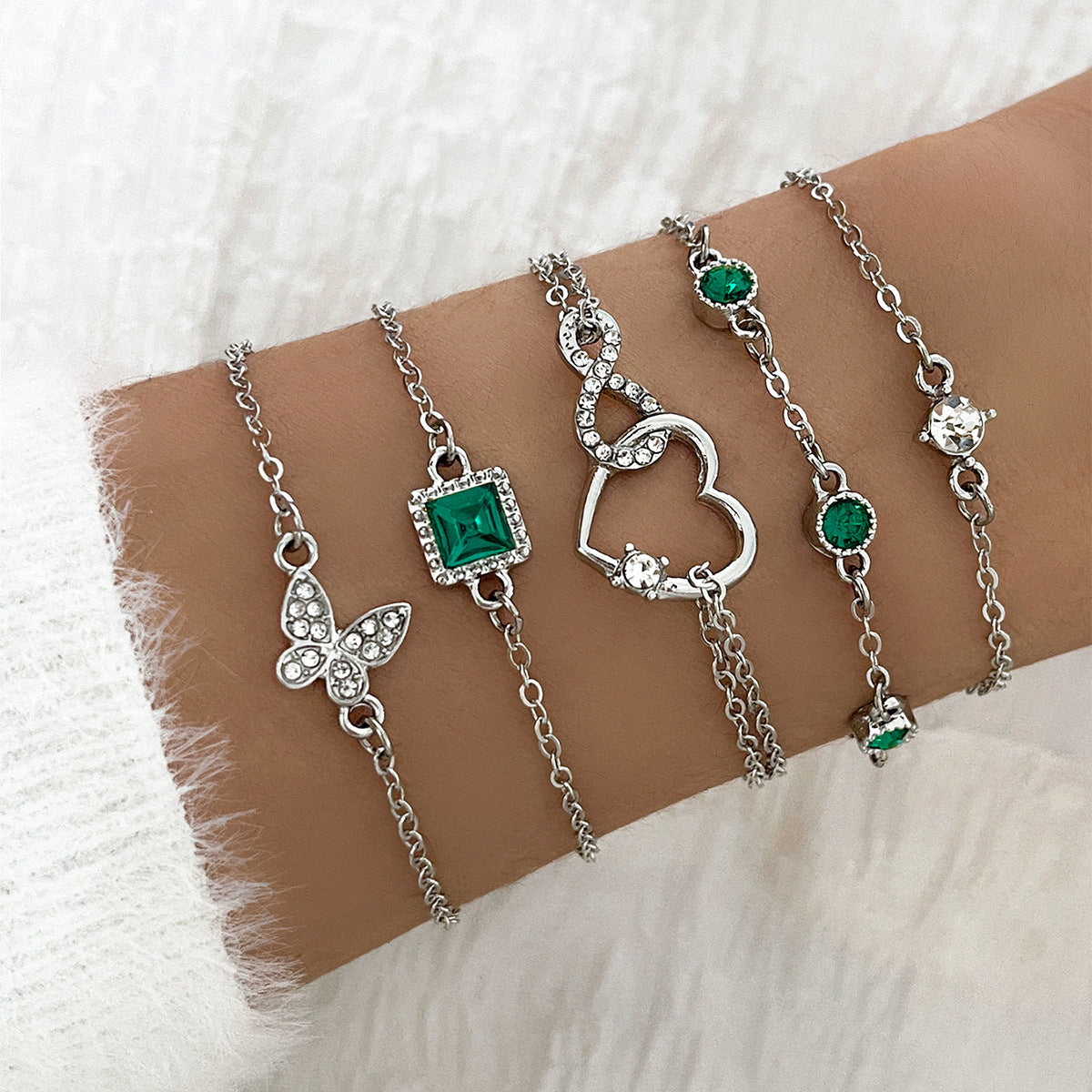 5pc Green Crystal Bracelets Set