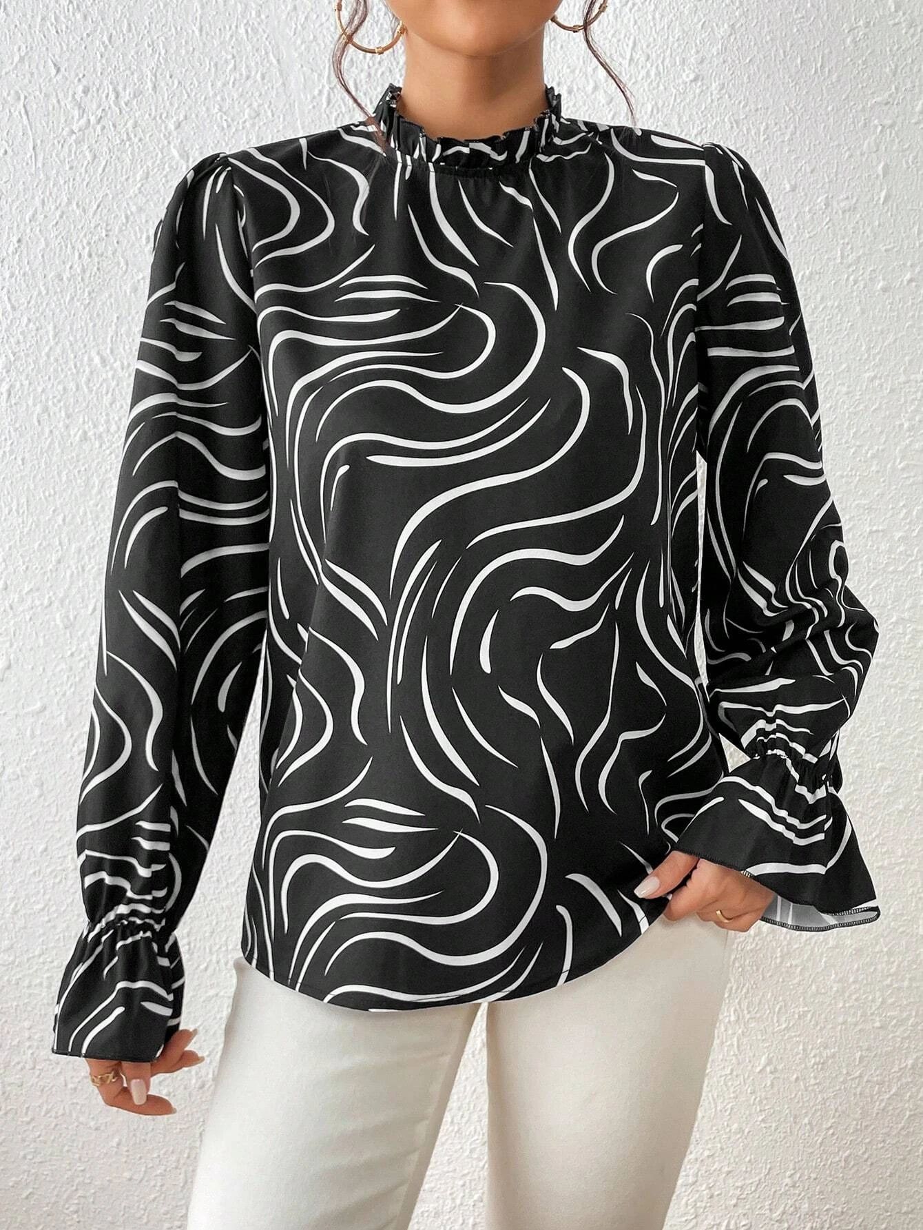 Water Ripple Printed Long-sleeved Top