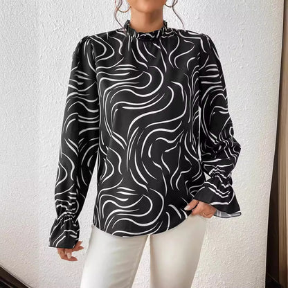 Water Ripple Printed Long-sleeved Top