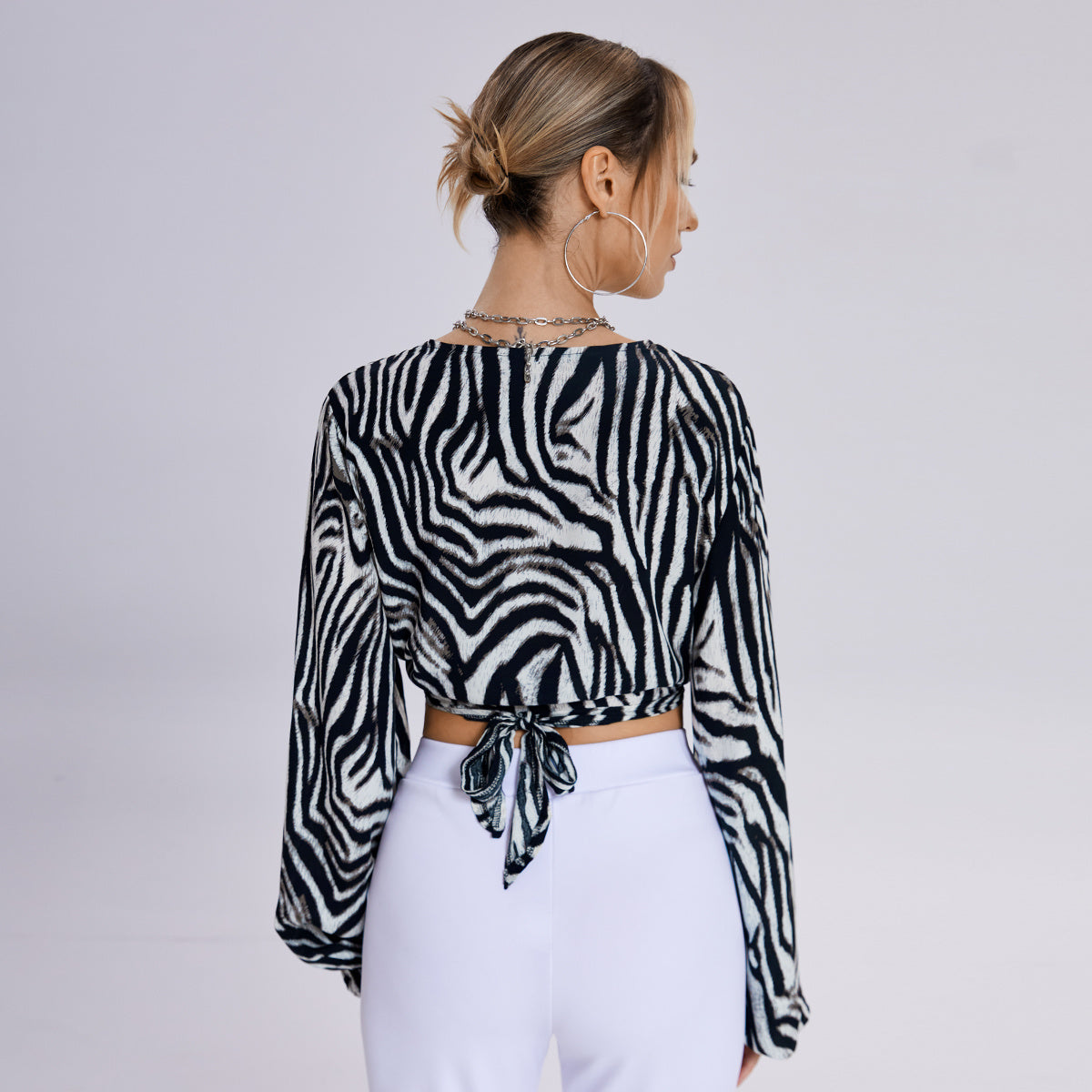 Zebra Striped Knot V -neck Top