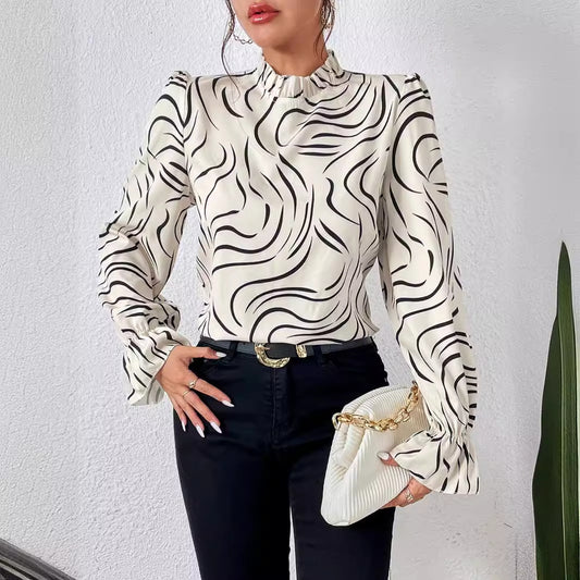 Water Ripple Printed Long-sleeved Top