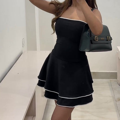 Black Sleeveless With White Edge Mini Dress